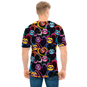 Funky Kiss Lips Pattern Print Men's T-Shirt