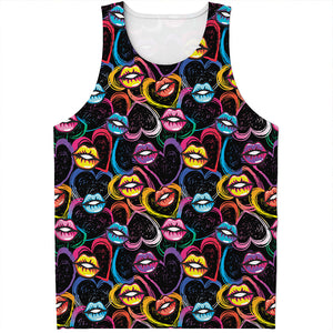 Funky Kiss Lips Pattern Print Men's Tank Top