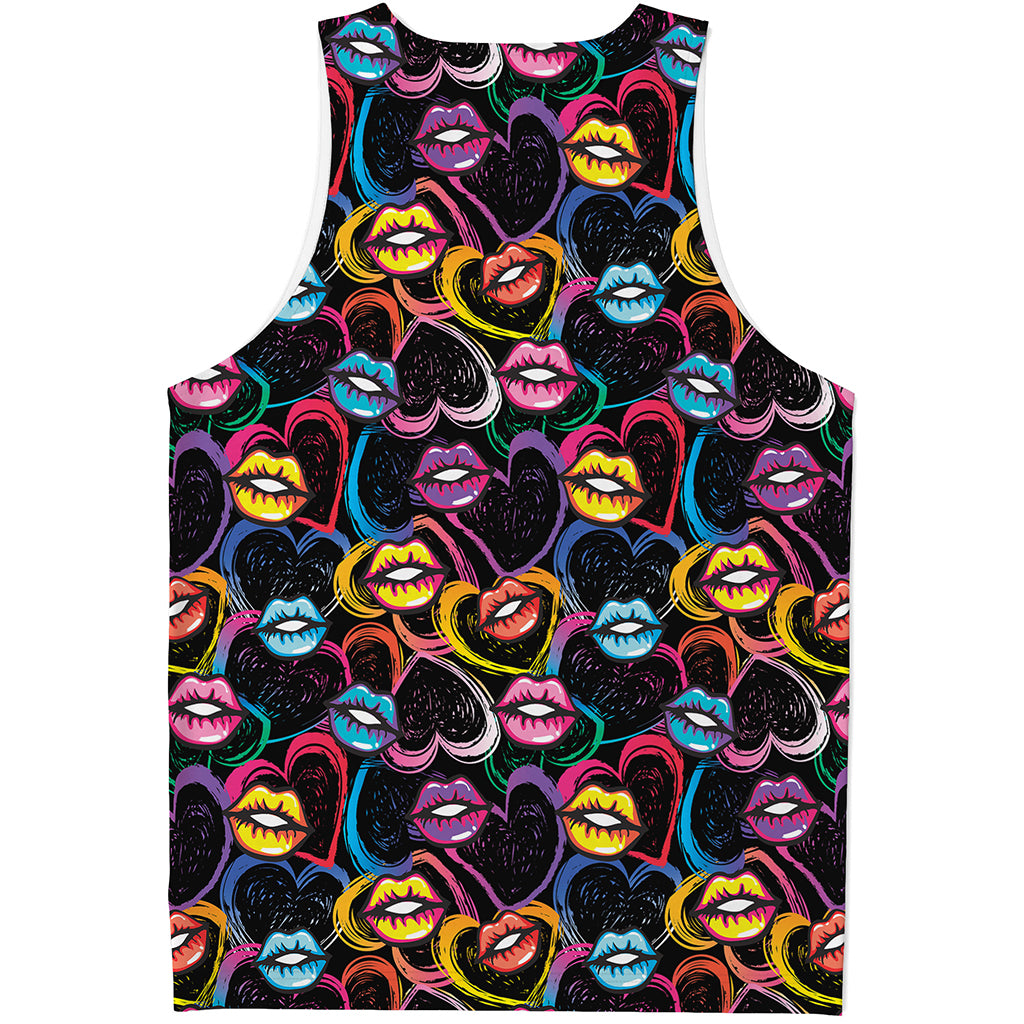 Funky Kiss Lips Pattern Print Men's Tank Top