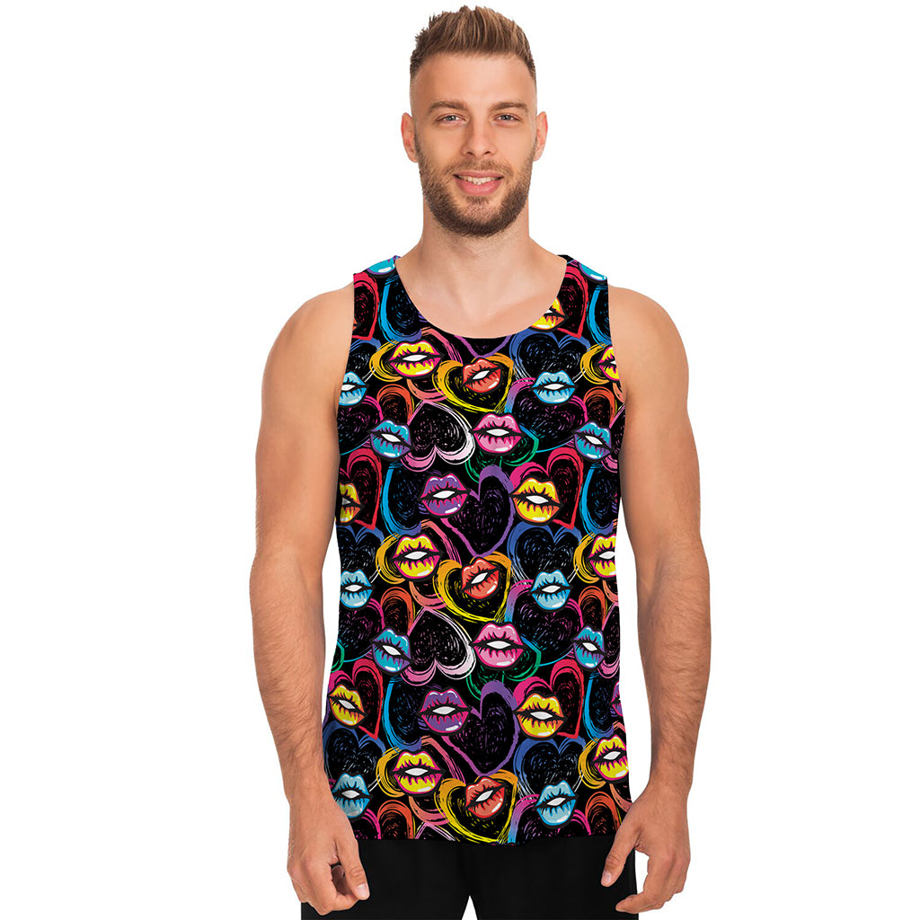 Funky Kiss Lips Pattern Print Men's Tank Top