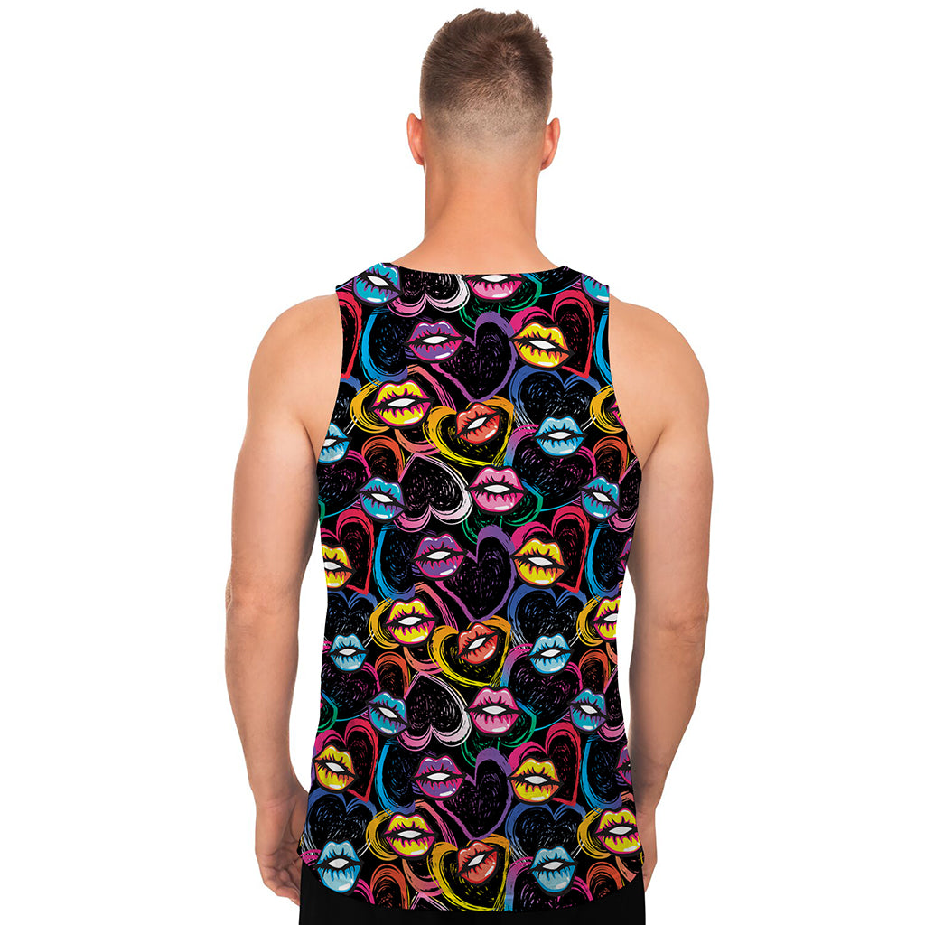 Funky Kiss Lips Pattern Print Men's Tank Top