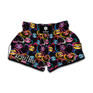 Funky Kiss Lips Pattern Print Muay Thai Boxing Shorts