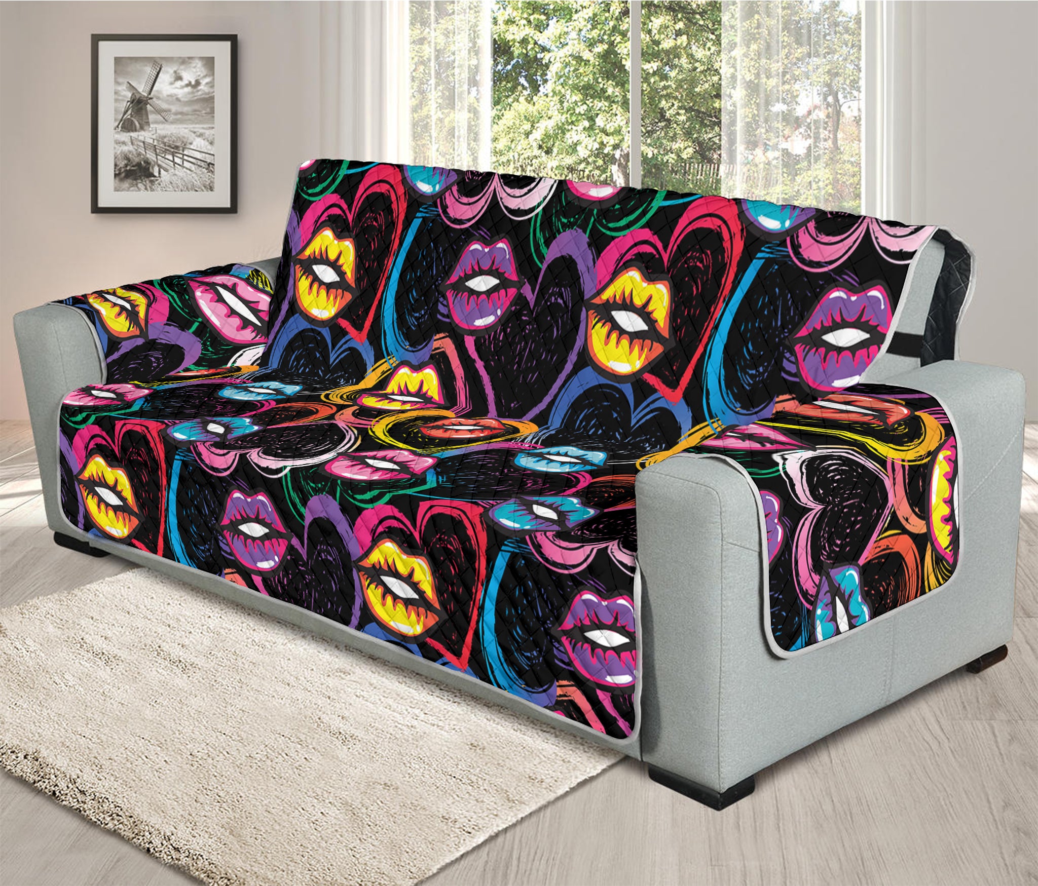 Funky Kiss Lips Pattern Print Oversized Sofa Protector