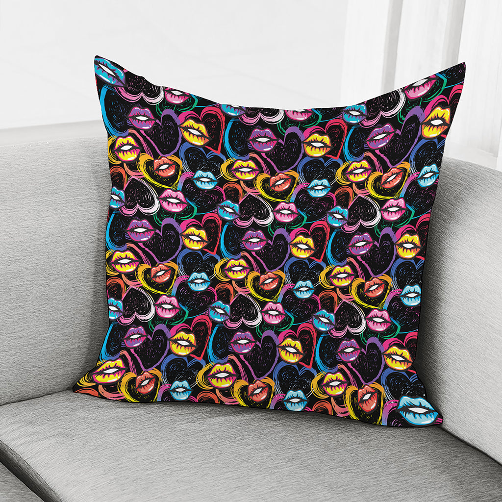 Funky Kiss Lips Pattern Print Pillow Cover