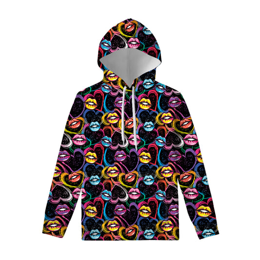 Funky Kiss Lips Pattern Print Pullover Hoodie