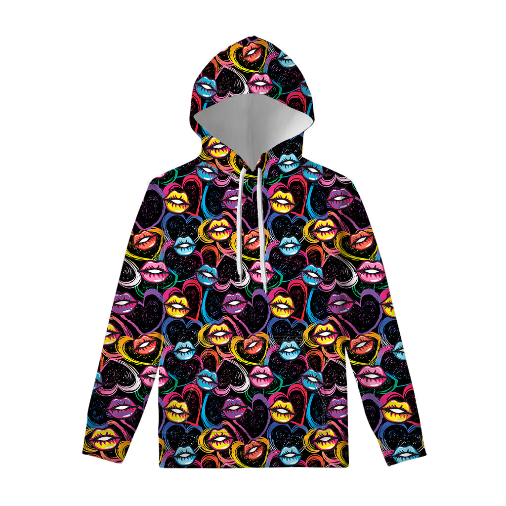 Funky Kiss Lips Pattern Print Pullover Hoodie