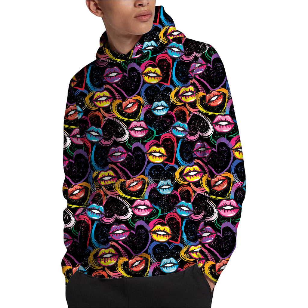 Funky Kiss Lips Pattern Print Pullover Hoodie