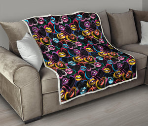 Funky Kiss Lips Pattern Print Quilt