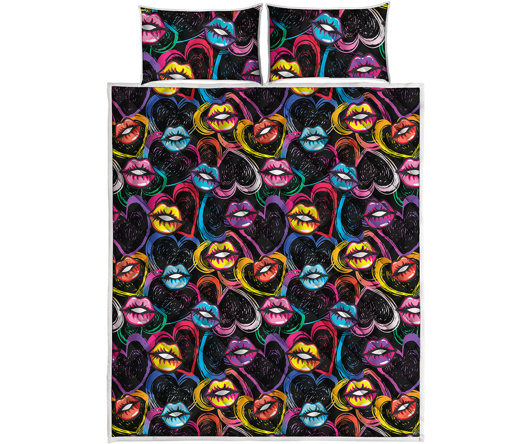 Funky Kiss Lips Pattern Print Quilt Bed Set