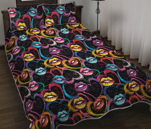 Funky Kiss Lips Pattern Print Quilt Bed Set