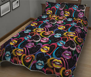 Funky Kiss Lips Pattern Print Quilt Bed Set