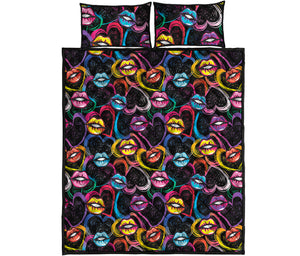 Funky Kiss Lips Pattern Print Quilt Bed Set