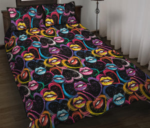 Funky Kiss Lips Pattern Print Quilt Bed Set