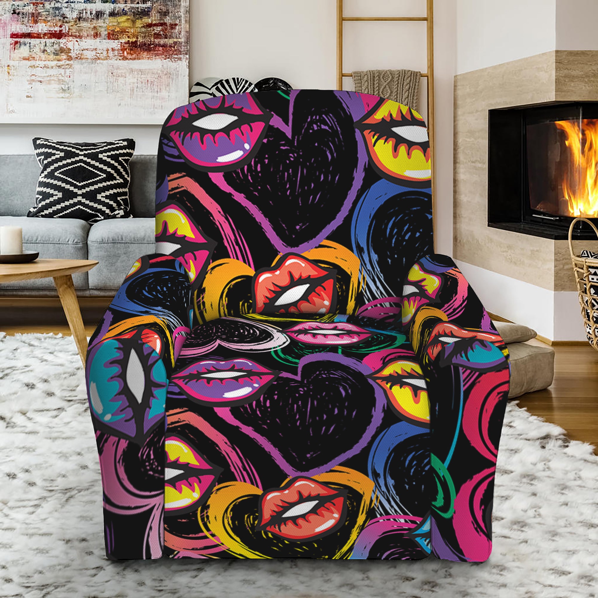 Funky Kiss Lips Pattern Print Recliner Slipcover