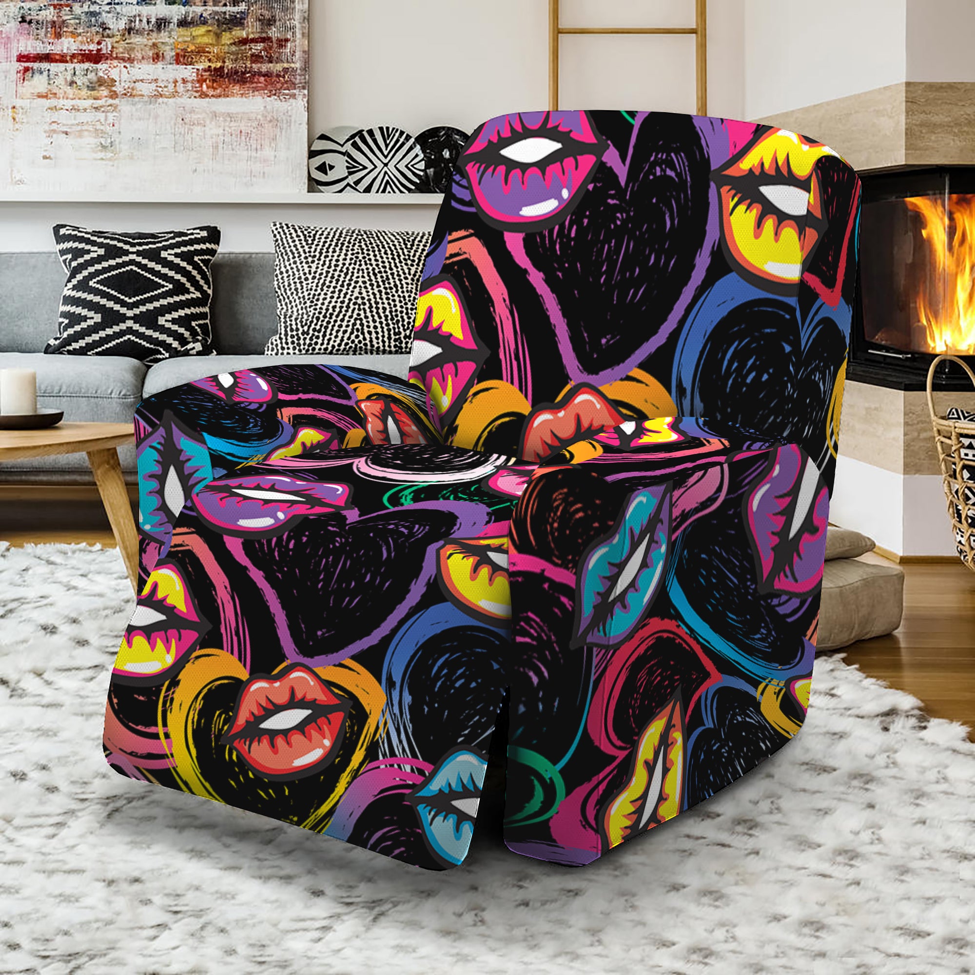 Funky Kiss Lips Pattern Print Recliner Slipcover