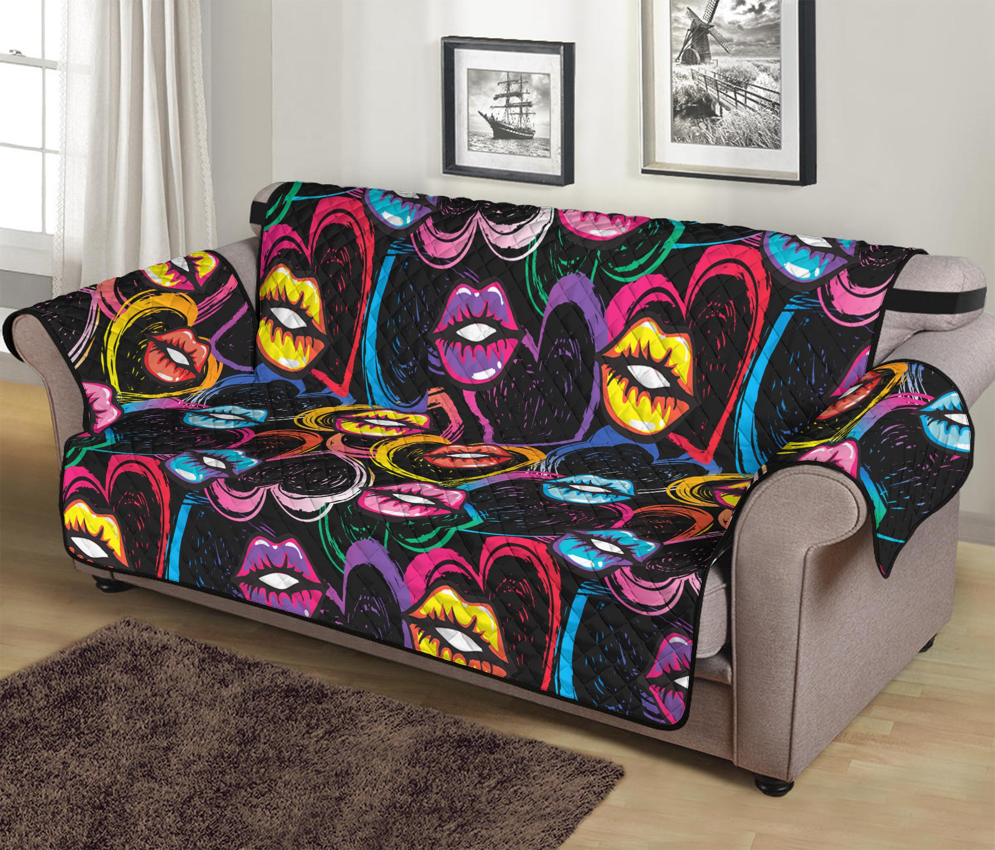 Funky Kiss Lips Pattern Print Sofa Protector