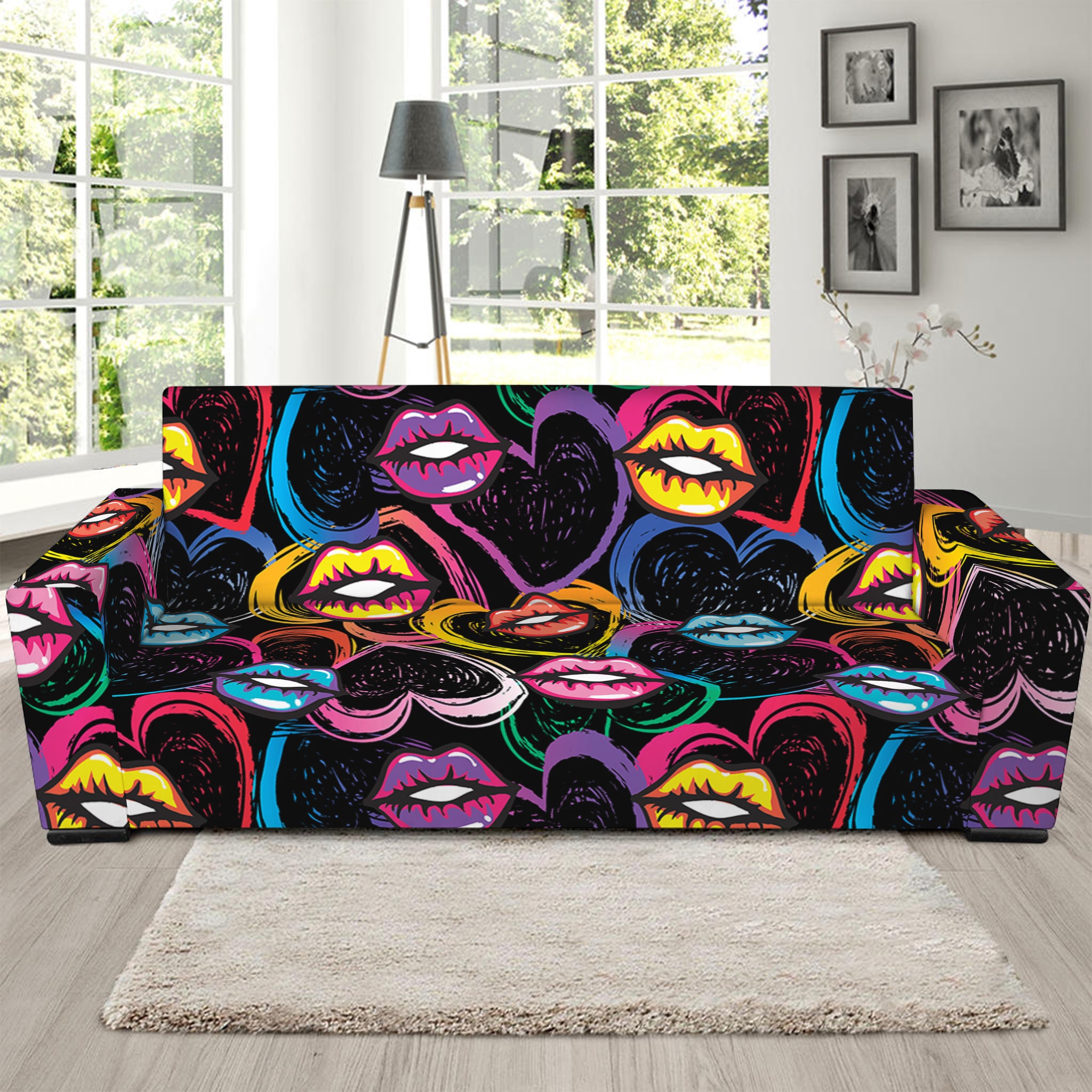 Funky Kiss Lips Pattern Print Sofa Slipcover