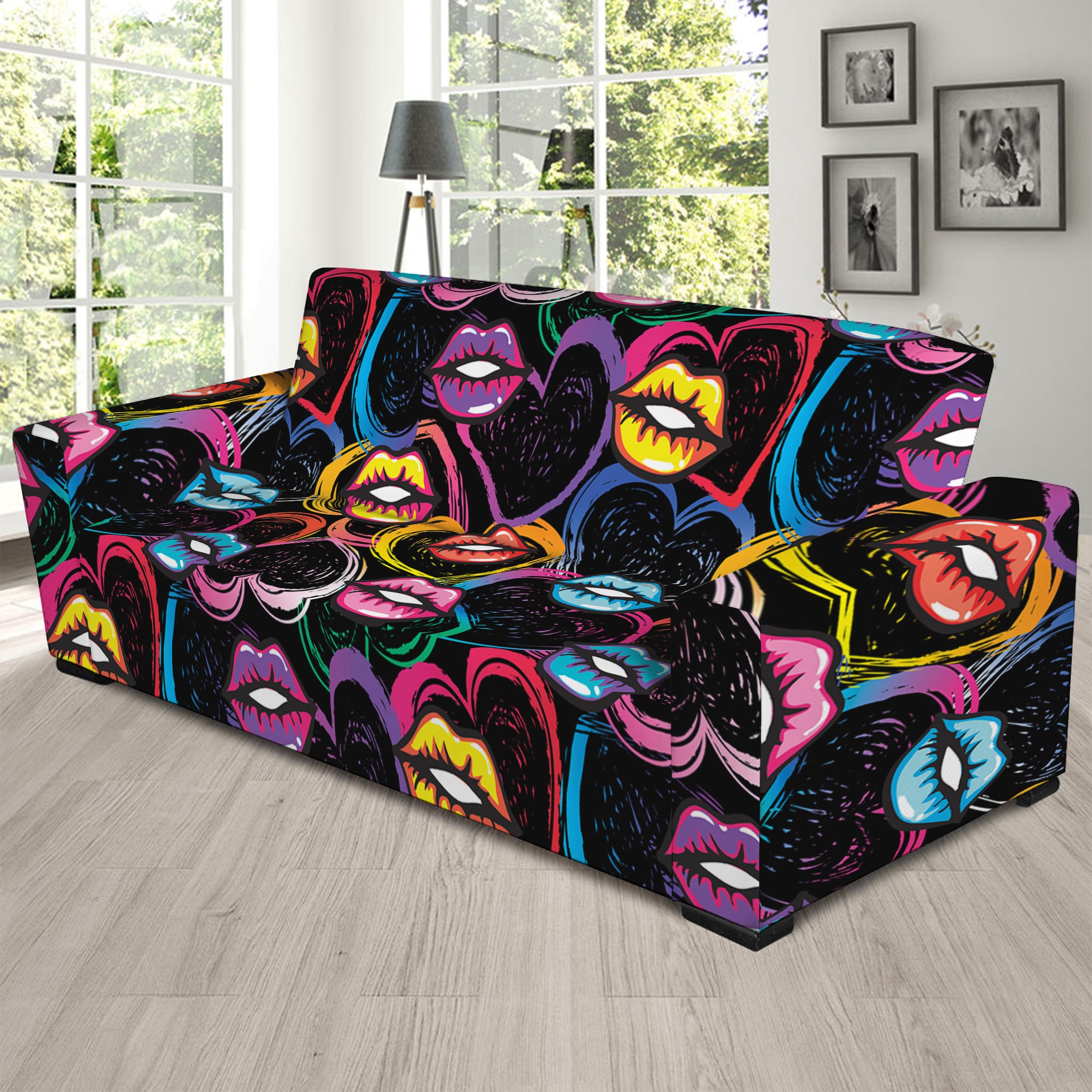 Funky Kiss Lips Pattern Print Sofa Slipcover