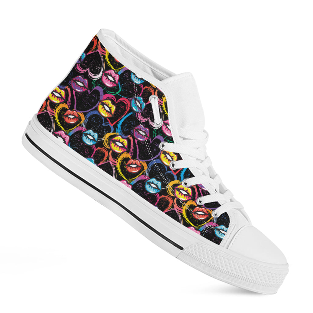 Funky Kiss Lips Pattern Print White High Top Shoes