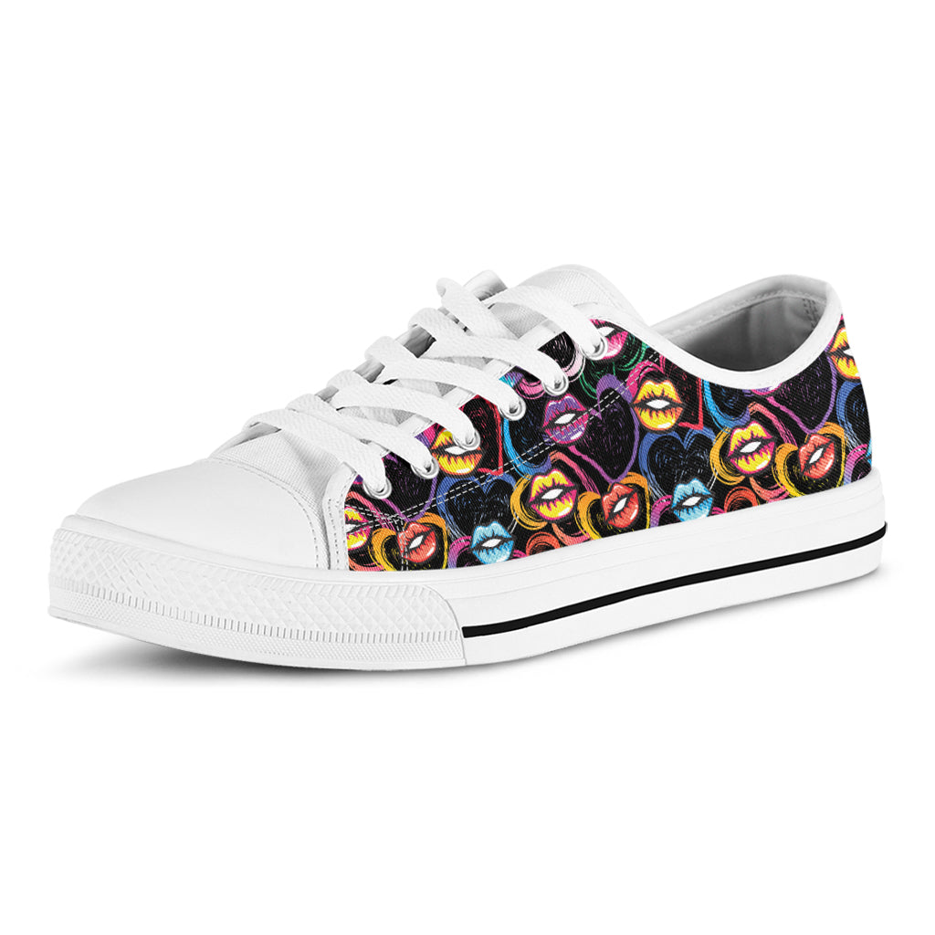 Funky Kiss Lips Pattern Print White Low Top Shoes