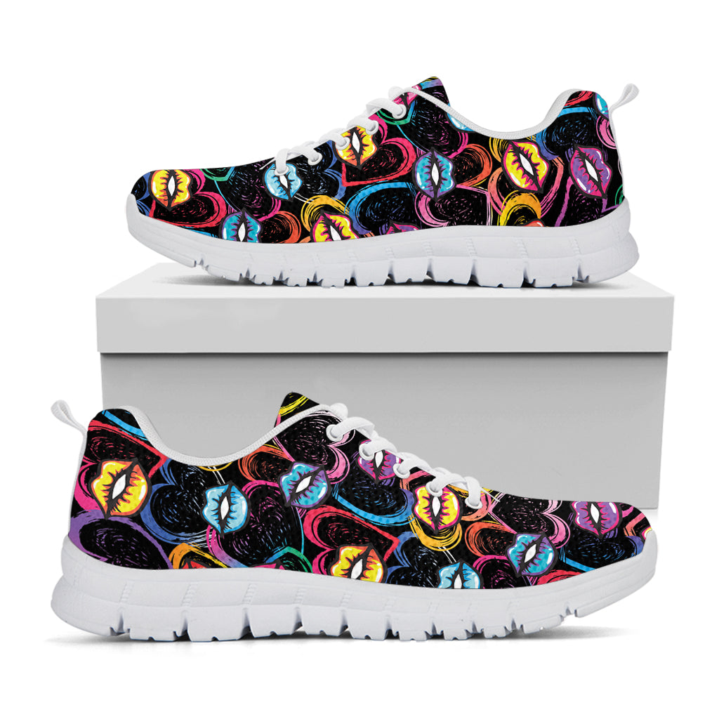 Funky Kiss Lips Pattern Print White Sneakers