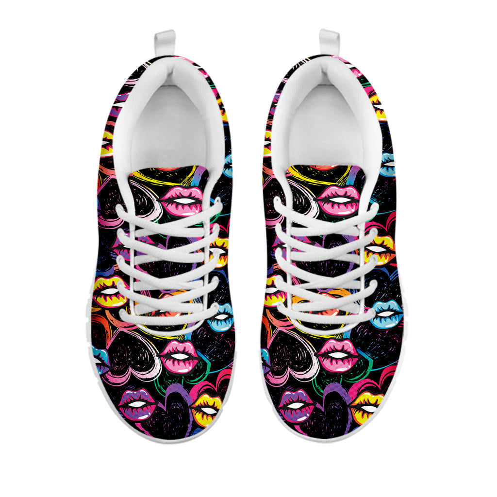 Funky Kiss Lips Pattern Print White Sneakers