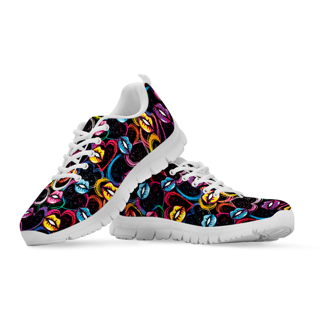 Funky Kiss Lips Pattern Print White Sneakers