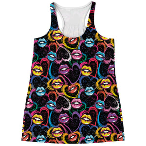 Funky Kiss Lips Pattern Print Women's Racerback Tank Top