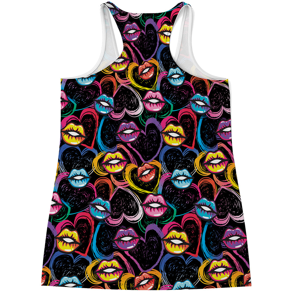 Funky Kiss Lips Pattern Print Women's Racerback Tank Top