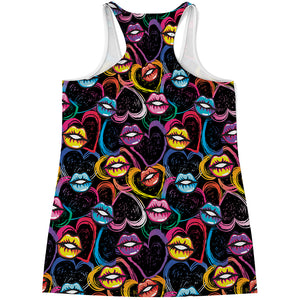 Funky Kiss Lips Pattern Print Women's Racerback Tank Top