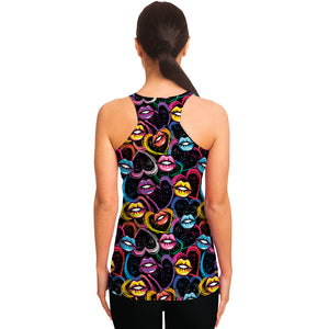 Funky Kiss Lips Pattern Print Women's Racerback Tank Top