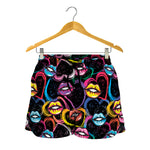 Funky Kiss Lips Pattern Print Women's Shorts