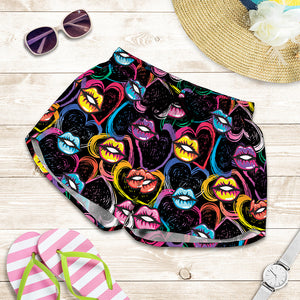 Funky Kiss Lips Pattern Print Women's Shorts