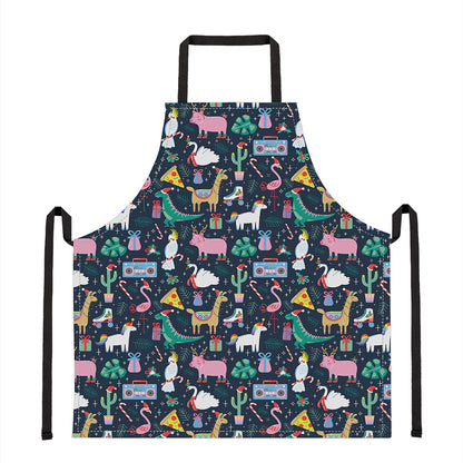 Funny Christmas Animals Pattern Print Apron