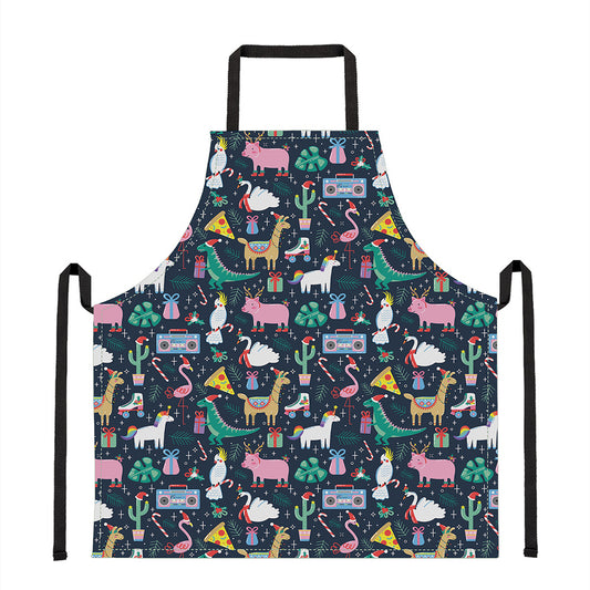 Funny Christmas Animals Pattern Print Apron