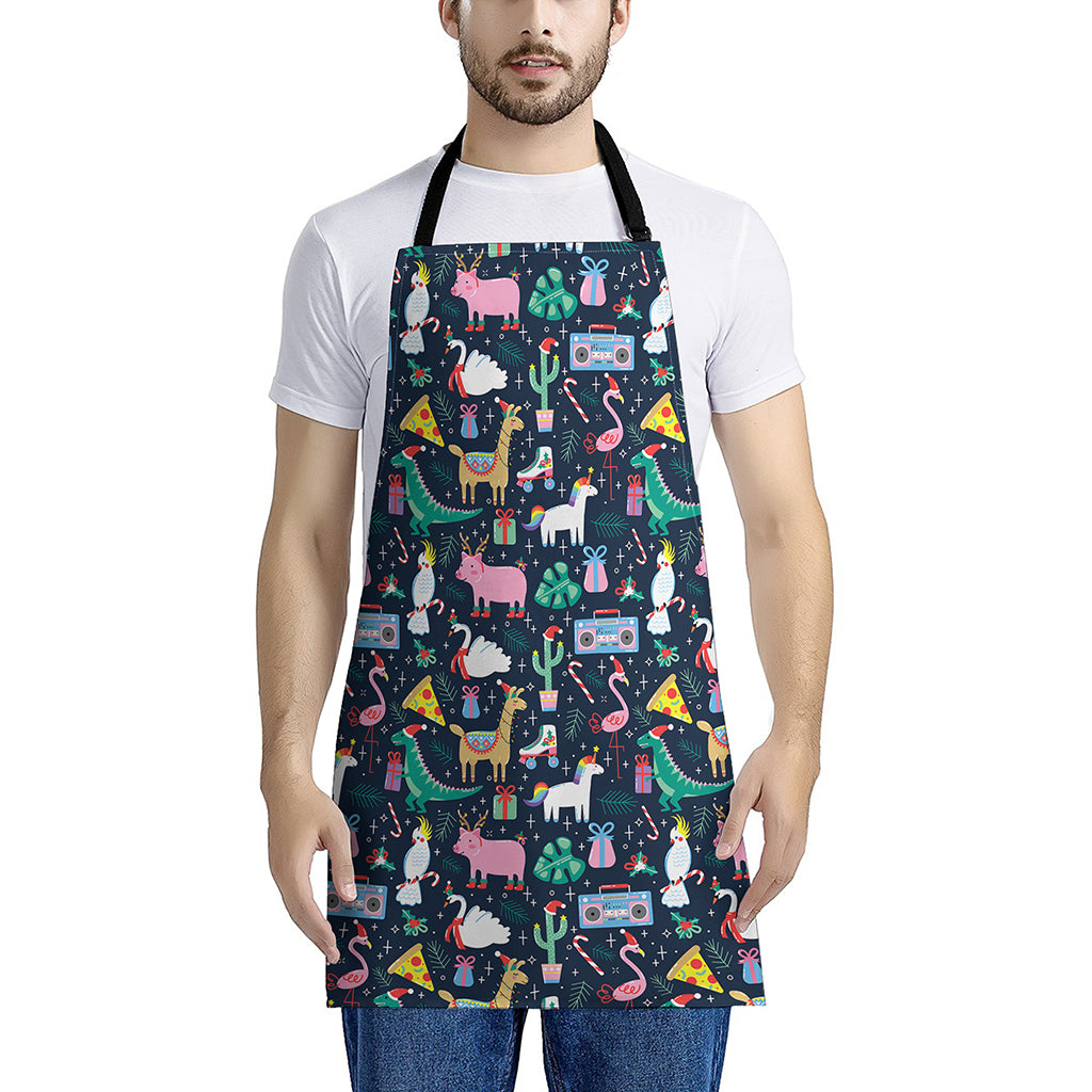 Funny Christmas Animals Pattern Print Apron