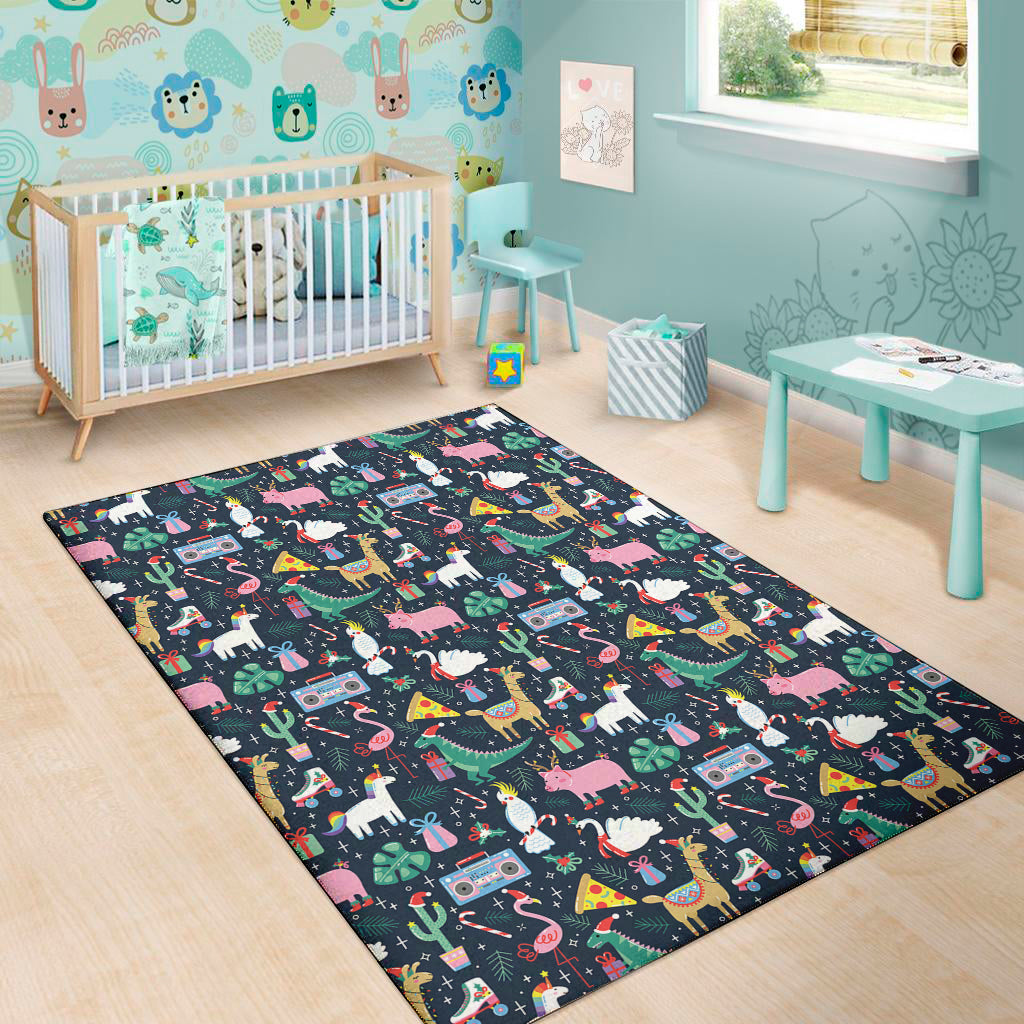 Funny Christmas Animals Pattern Print Area Rug