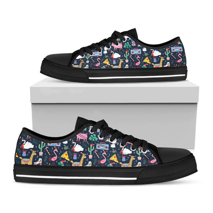 Funny Christmas Animals Pattern Print Black Low Top Shoes