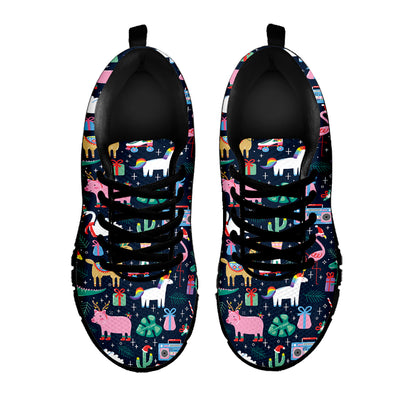 Funny Christmas Animals Pattern Print Black Sneakers