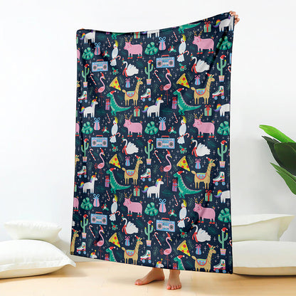 Funny Christmas Animals Pattern Print Blanket