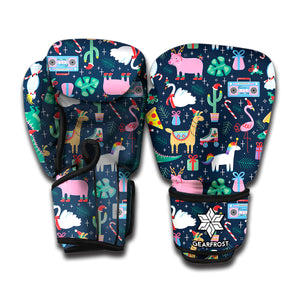 Funny Christmas Animals Pattern Print Boxing Gloves