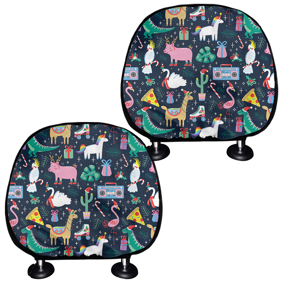 Funny Christmas Animals Pattern Print Car Headrest Covers
