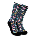 Funny Christmas Animals Pattern Print Crew Socks