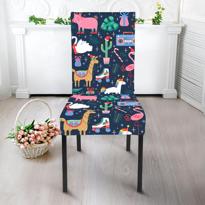 Funny Christmas Animals Pattern Print Dining Chair Slipcover