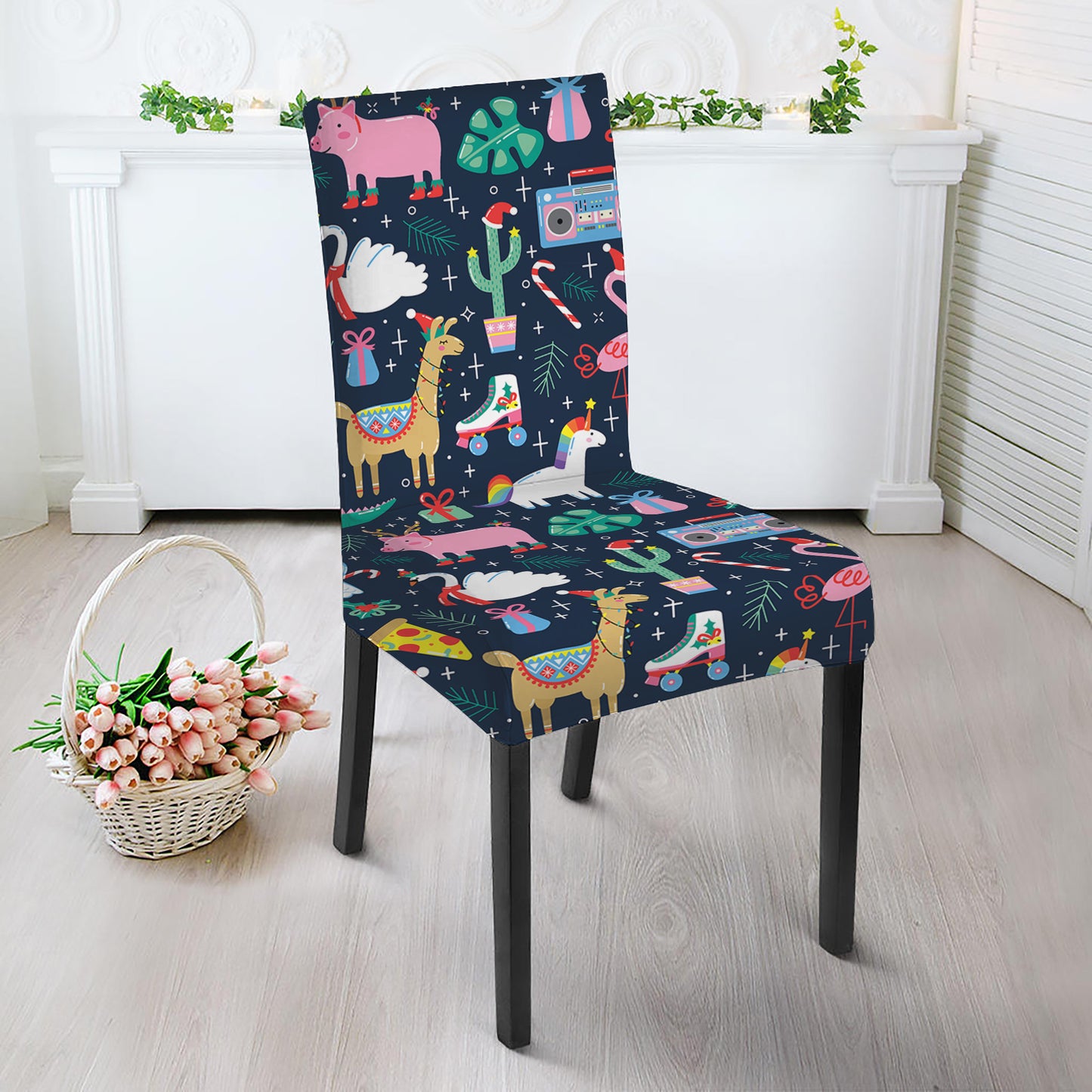 Funny Christmas Animals Pattern Print Dining Chair Slipcover
