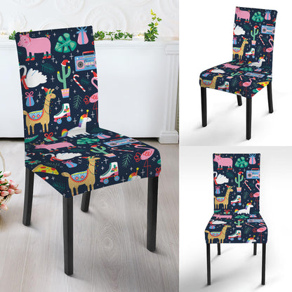 Funny Christmas Animals Pattern Print Dining Chair Slipcover