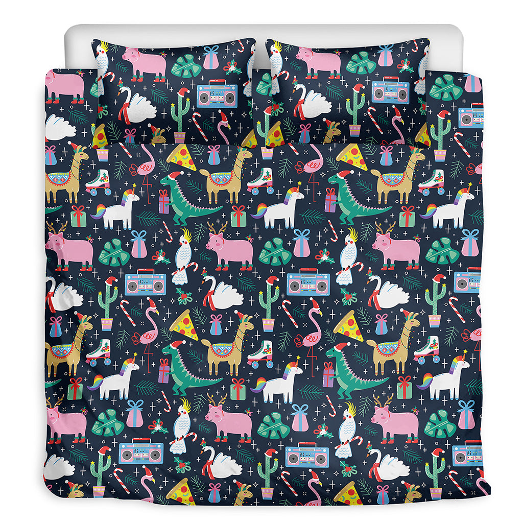 Funny Christmas Animals Pattern Print Duvet Cover Bedding Set