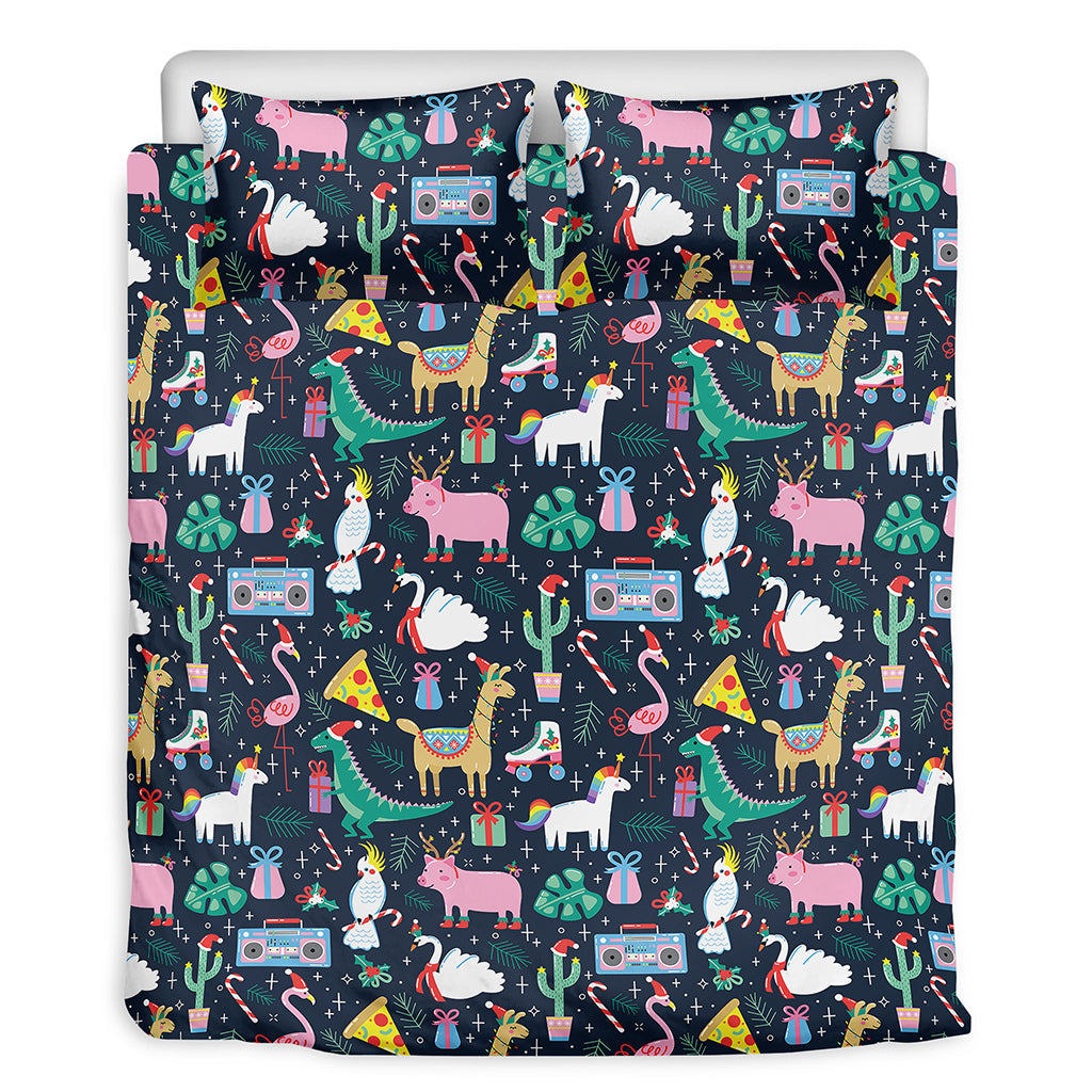 Funny Christmas Animals Pattern Print Duvet Cover Bedding Set