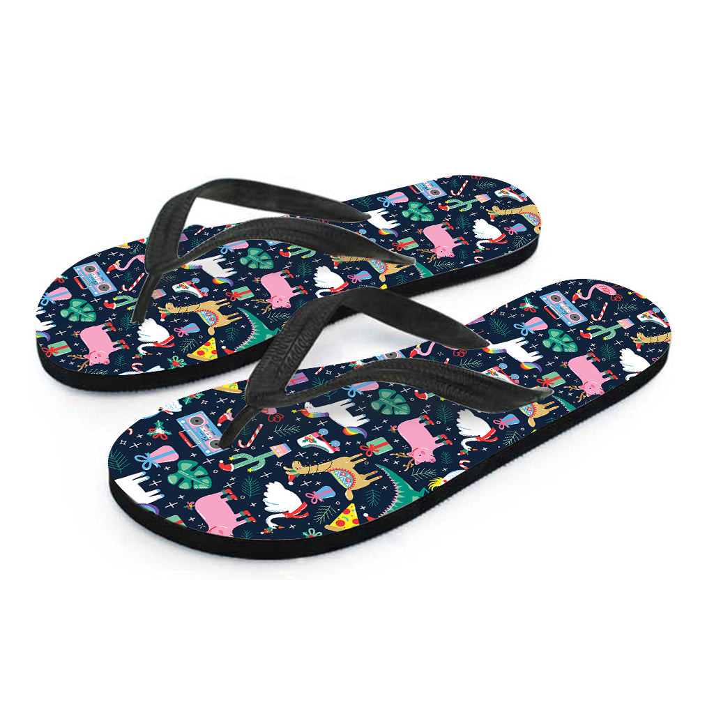Funny Christmas Animals Pattern Print Flip Flops