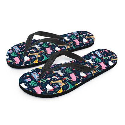 Funny Christmas Animals Pattern Print Flip Flops